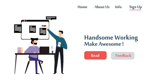 Landing Page Man Working Vector Template Design Illustration