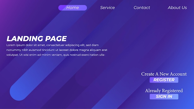 Landing Page template created with simple gradient background