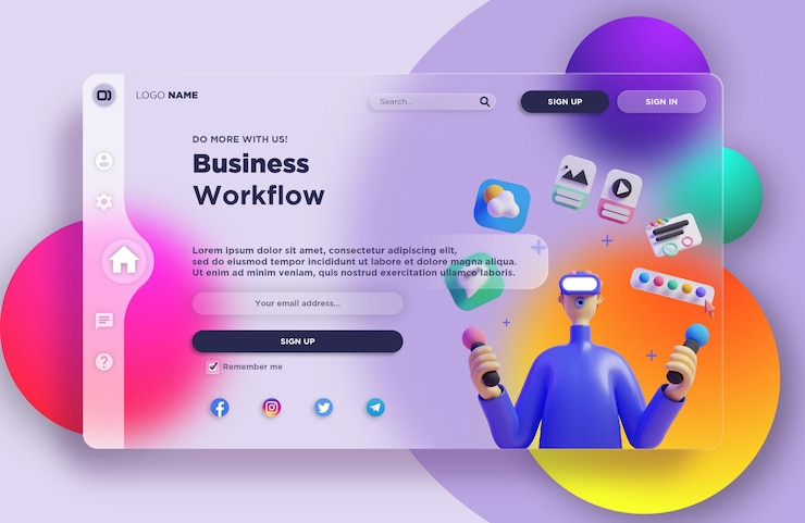 Vektör landing page ui website with glassmorphism style
