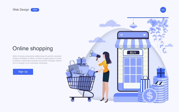 Landing page web template for Online shopping and services