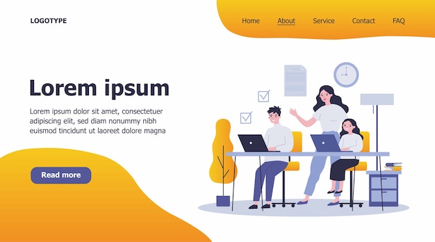 Landing page with cartoons illustration