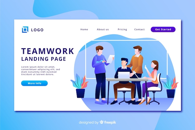 Landing page with flat design team