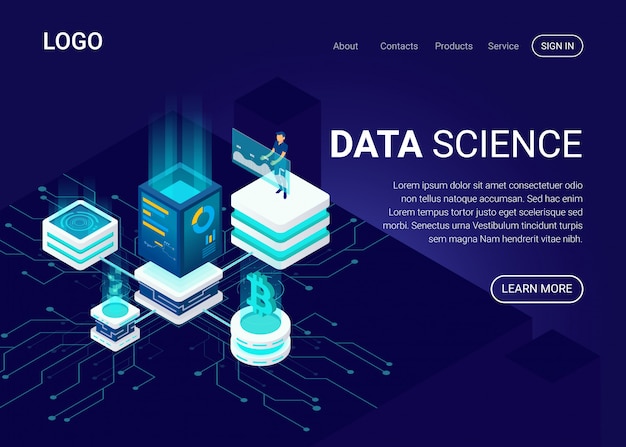 Landing side eller web skabelon med datavidenskab koncept
