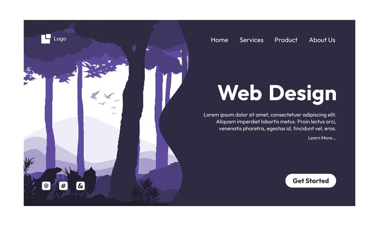 Vektör landscape purple forest view vector landing page