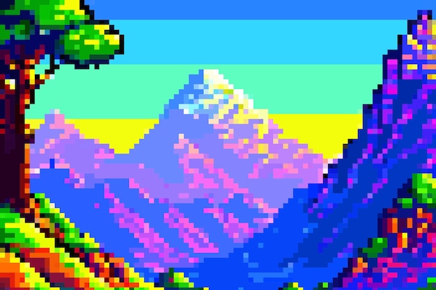 Landskap 8-bitars pixelkonst Sommar naturlandskap berglandskap arkad videospelsbakgrund