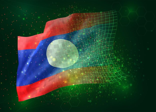 laos, on vector 3d flag on green background with polygons and data numbers