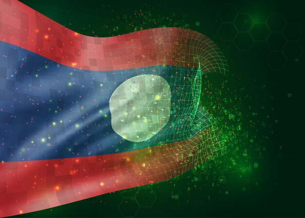 laos, on vector 3d flag on green background with polygons and data numbers