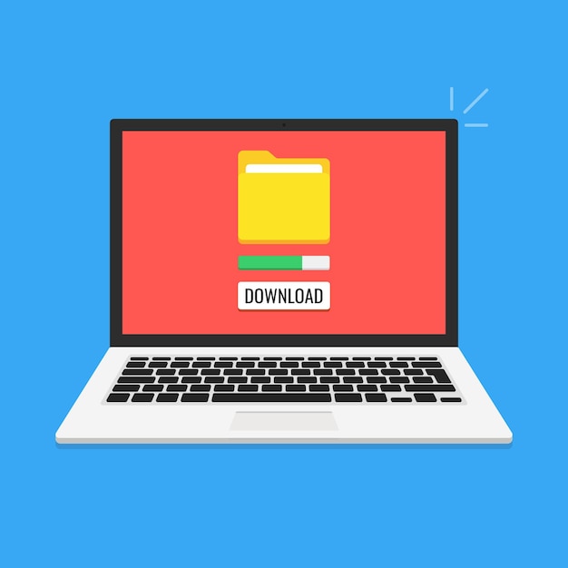 Laptop and progress bar on the screen. Downloading file, information concept. 