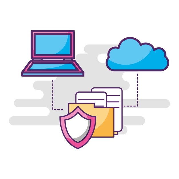 laptop cloud storage shield folder files connection 