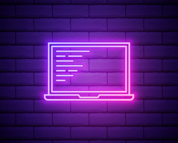 Laptop code neon icon Elements of data secutity set Simple icon for websites web design mobile app info graphics