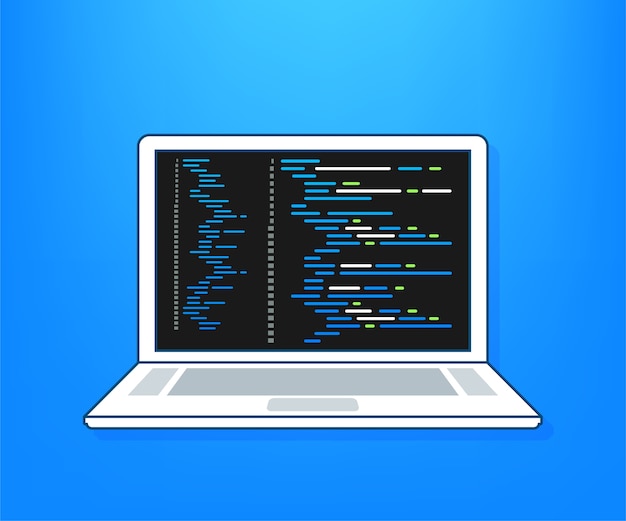  laptop coding concept. Web developer, , programming. Laptop screen code.  illustration.
