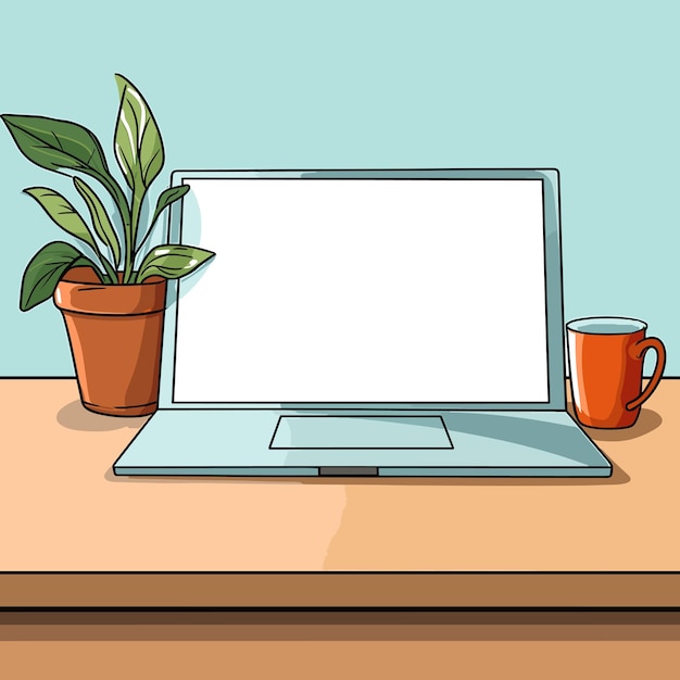 Laptop computer with empty screen front view blank copy space on computer Vector