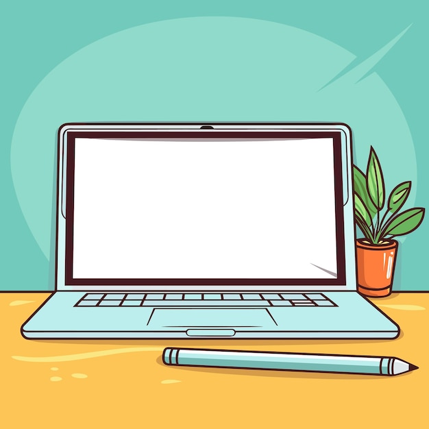 Laptop computer with empty screen front view blank copy space on computer Vector