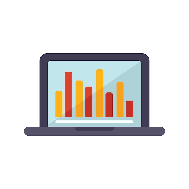 Laptop data graph icon flat vector Web online media Social seo isolated