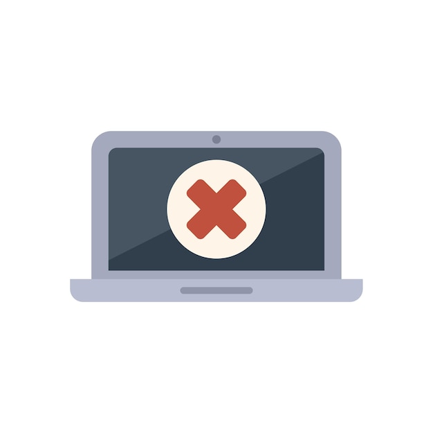 laptop displaying red cross mark error message icon
