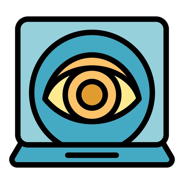 Laptop eye care icon outline vector Surgery eye Lens test color flat