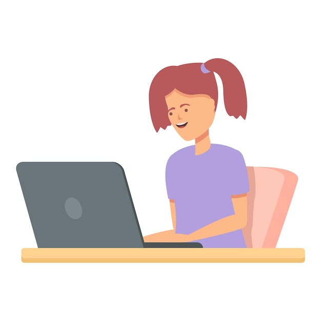 laptop girl icon cartoon vector kid child internet school