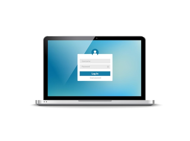Laptop login password on lock screen. Computer security protection login user concept form.