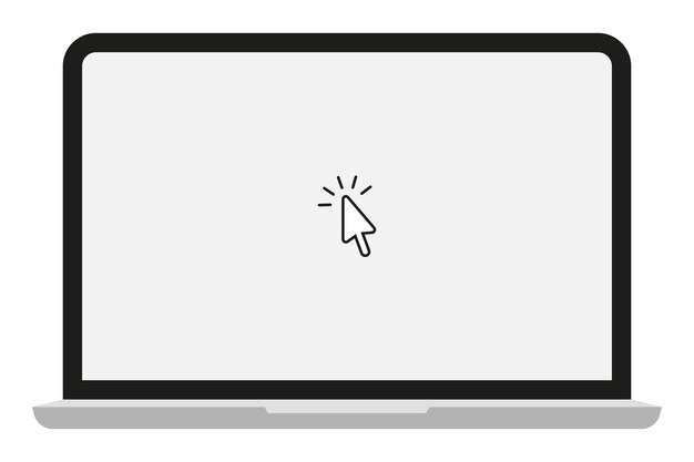 Laptop med pilmarkør. Vektor illustration