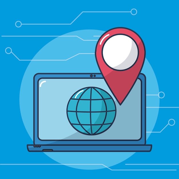 Laptop navigating on internet vector ilustration