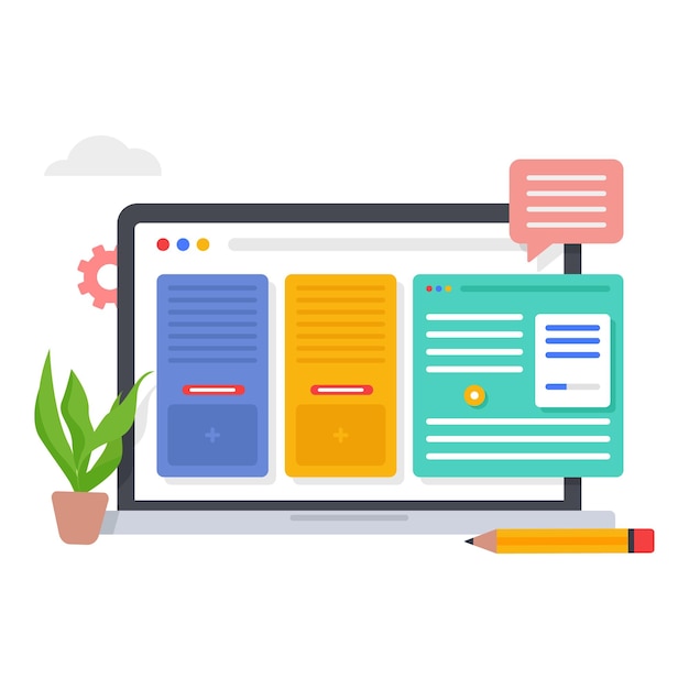Laptop open pages Landing page template for web