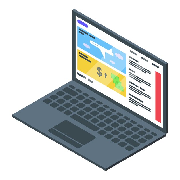 Laptop reportage icon Isometric of laptop reportage vector icon for web design isolated on white background
