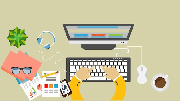 Laptop screen personal computer flat design illustration