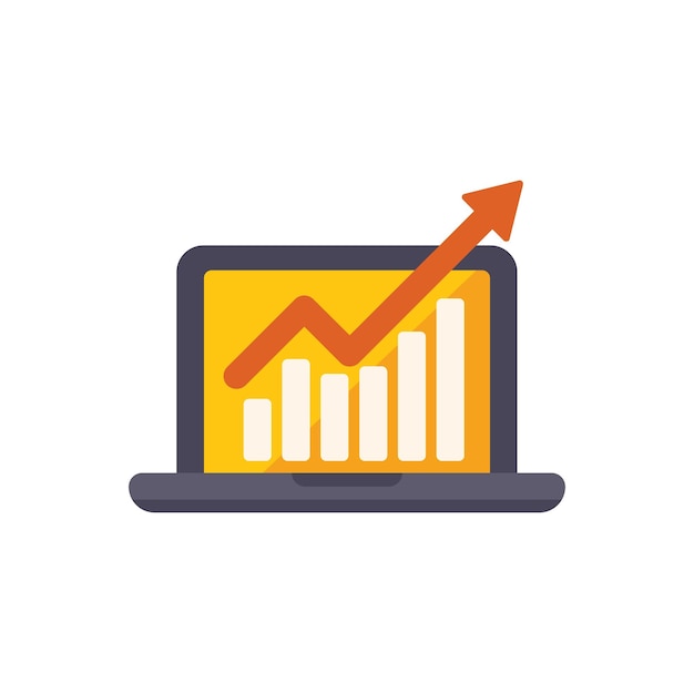 Laptop showing a growing chart with an upward arrow