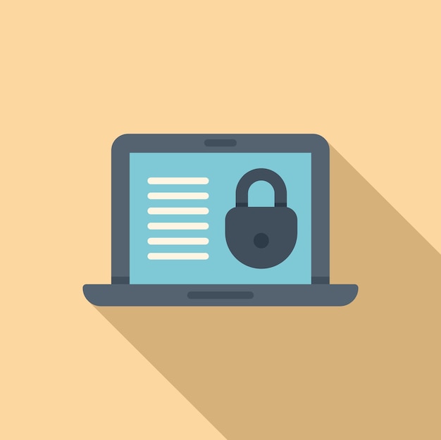 Laptop SSL certificate icon flat vector Safety design Security lock