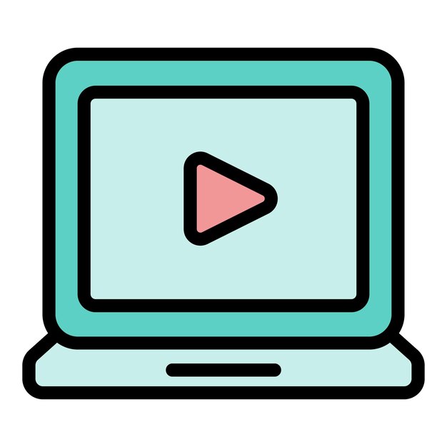 Laptop video marketing icon Outline Laptop video marketing vector icon for web design isolated on white background color flat