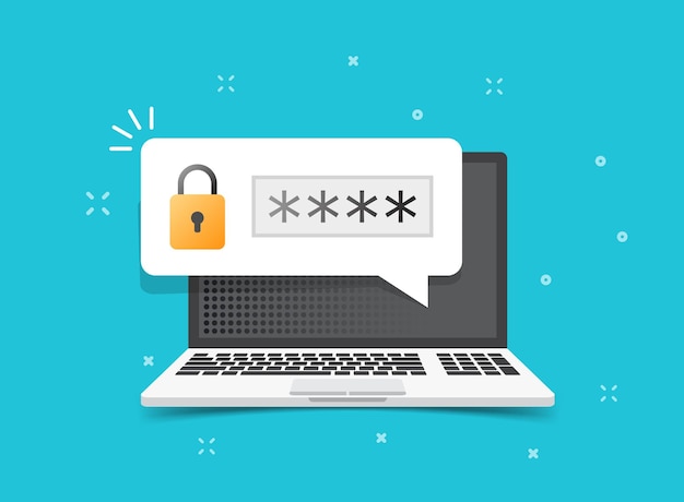 laptop with account login icon in flat style password form page vector illustration on isolated background user authorization sign business concept