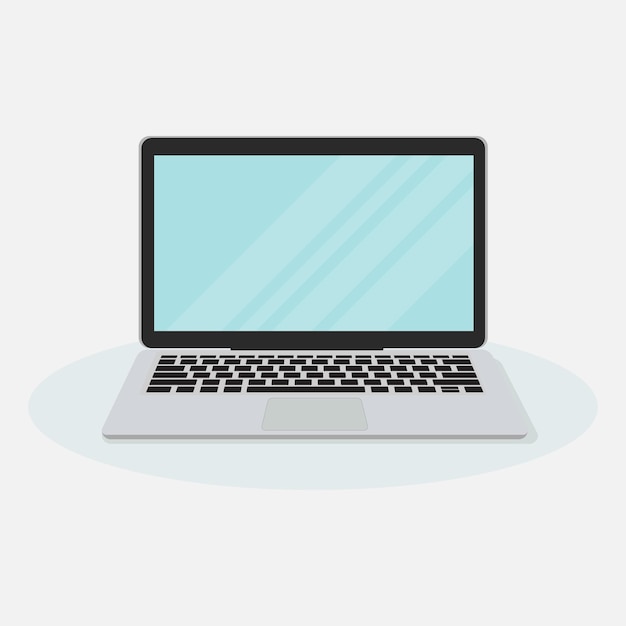 Laptop with blank screen grey color isolated on white background.