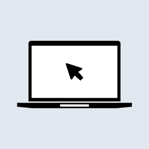 Laptop with cursor icon. Modern computer vector mockup. Laptop with blank screen. Notebook illustration. Template for a content. Vector EPS 10. Isolated on background.
