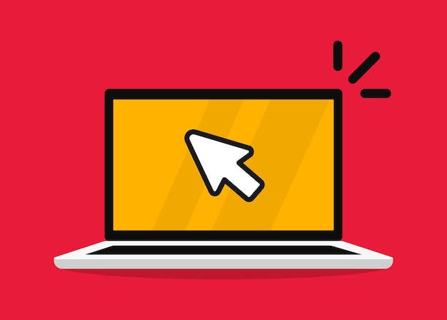 Laptop with cursor on screen Click in laptop flat vector icon