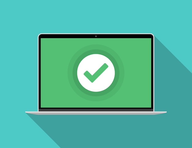 Laptop with green checkmark notification flat
