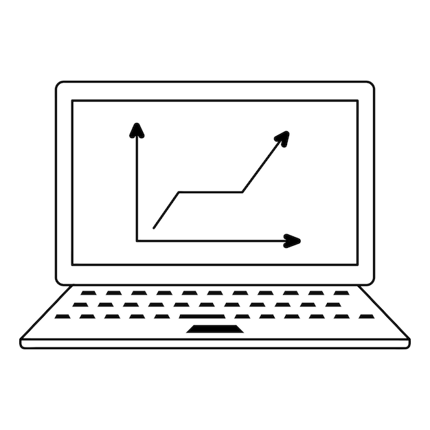 Laptop with growing graph with arrow Linear icon Success business strategy making goals or achievement concept