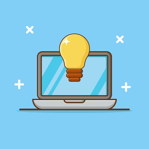 Laptop With Lamp Vector Icon Illustration Flat Style Suitable for Web Landing Page and Banner