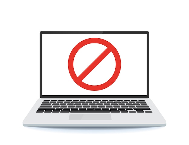 Laptop with prohibition sign on the screen.