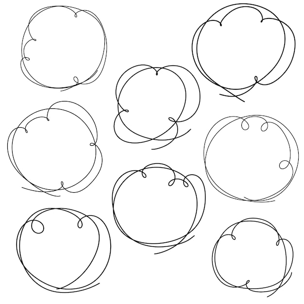 large set of round frames with a swirling line vector illustration with line style