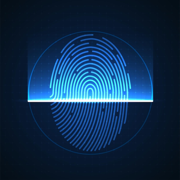 Laser scanning of fingerprint of digital biometric security technology Low poly wire outline