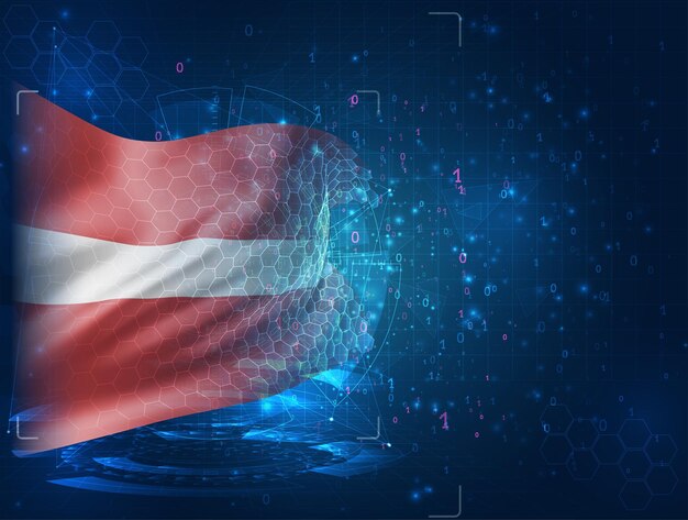 latvia, vector 3d flag on blue background with hud interfaces