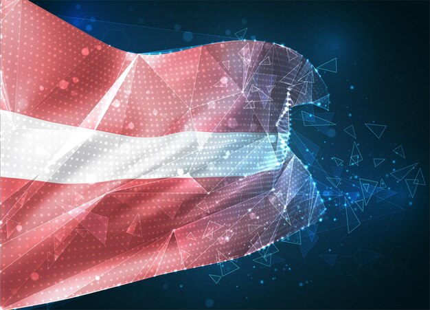 Latvia,  vector flag, virtual abstract 3D object from triangular polygons on a blue background