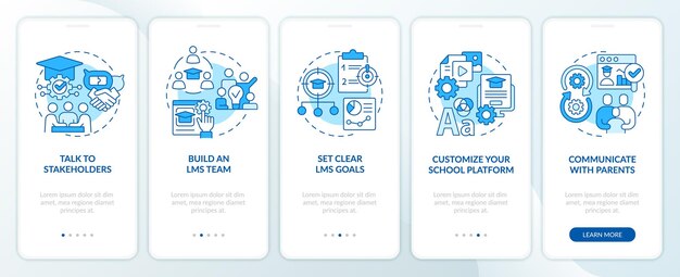 Launching school LMS blue onboarding mobile app screen
