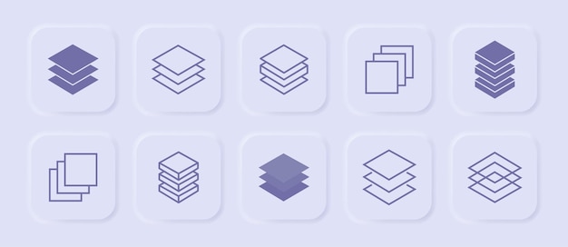Layer icon button in neumorphism style Vector layers line symbol set Neumorphic design