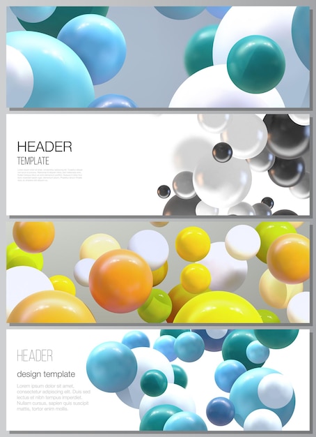 layout of headers banner templates with multicolored 3d spheres bubbles balls