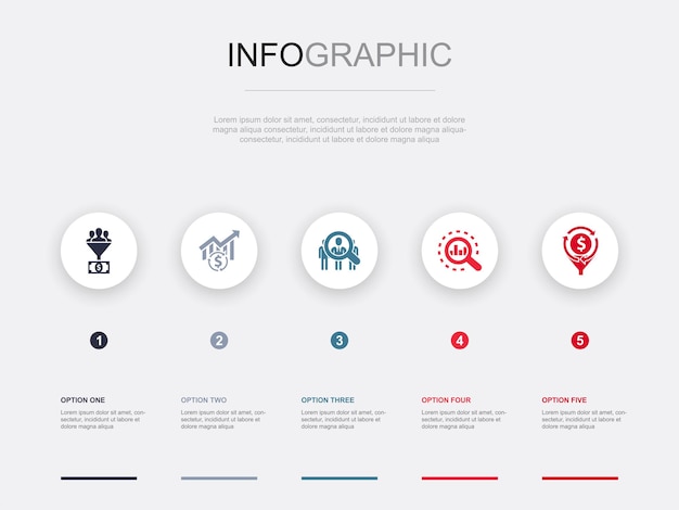 Lead conversion sales audience analysis conversion rate icons Infographic design layout design template Creative presentation concept with 5 steps