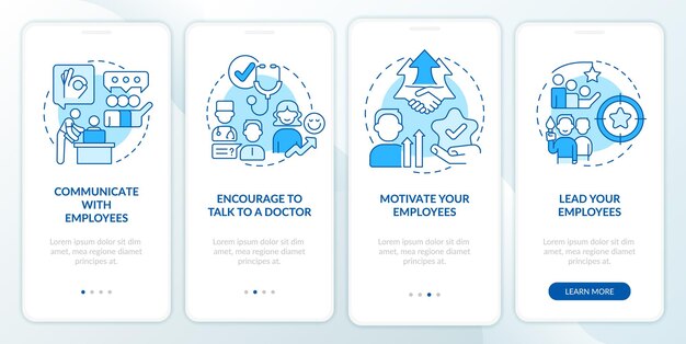 Leaders takeaways blue onboarding mobile app screen