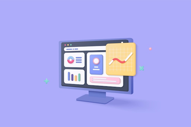 Leadership for successful new idea Excellent business graph on computer under creative solution concept in 3D vector render on purple background 3d goal for business bank finance investment