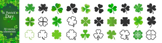 Leaf clover icons set isolated on transparent background