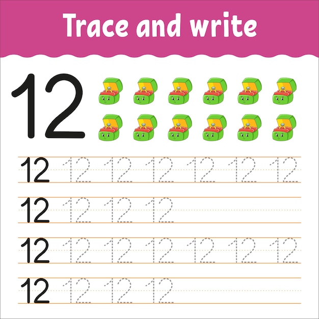 learn numbers. trace and write. handwriting practice. education developing worksheet.